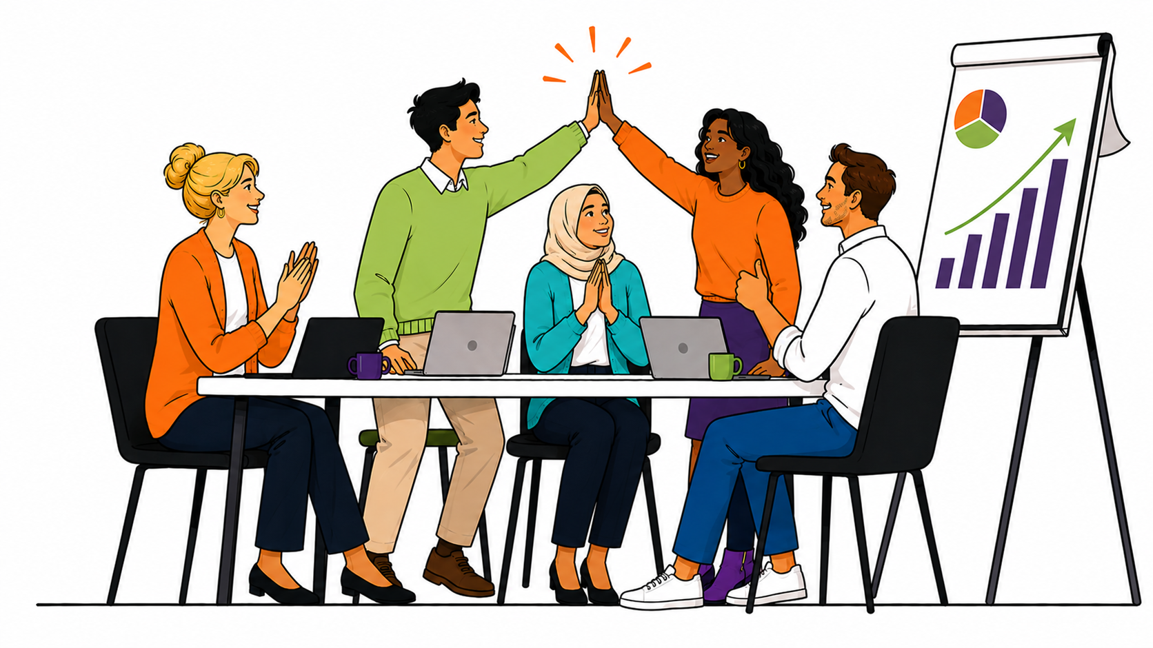 A team celebrating progress together
